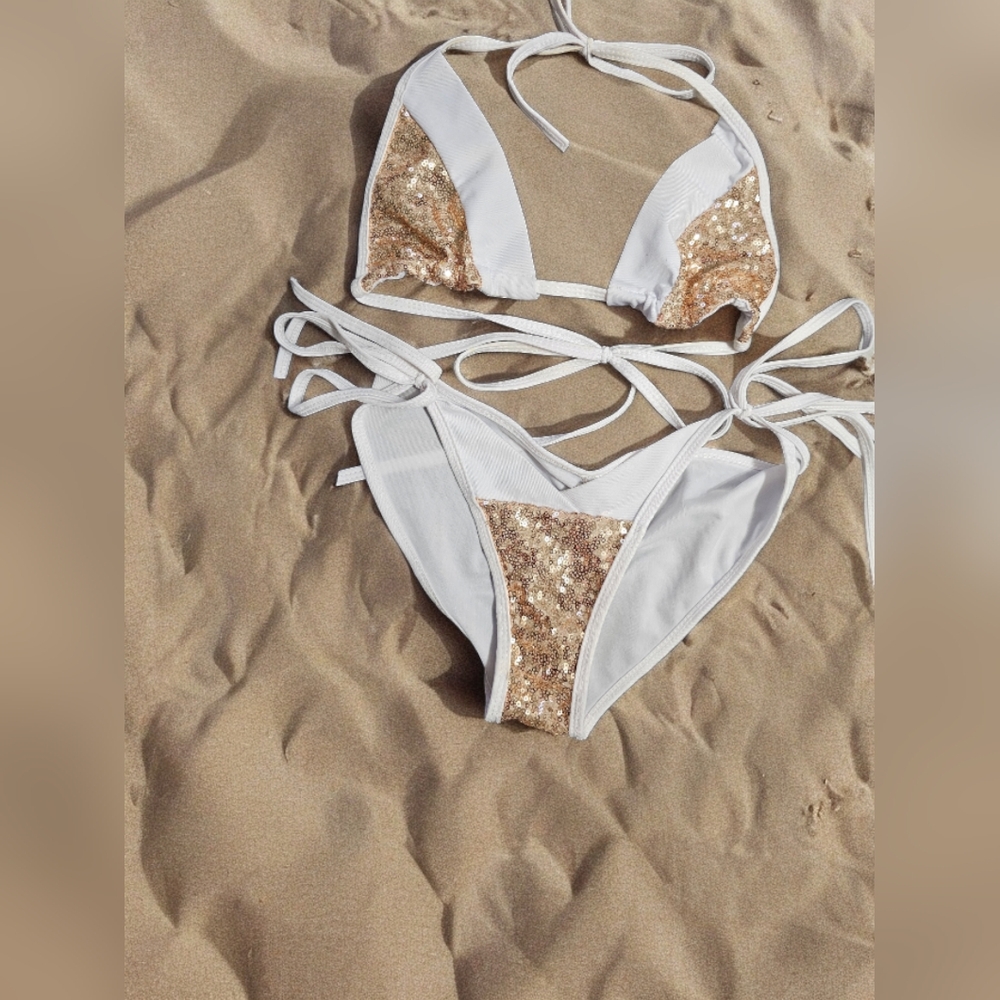 Womens White & Gold Sexy Bikini